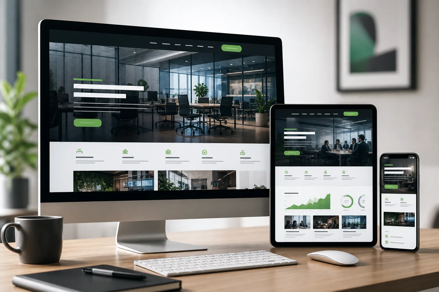 Responsive Unternehmenswebseite auf Desktop, Tablet und Smartphone